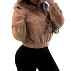 Winter Korean Fashion Bear Ears Cute Loose Hoodie Fluffy Hooded Warm Sweatshirt Long Sleeve Top Solid Pullover Clothes For Women - Matrix Studios