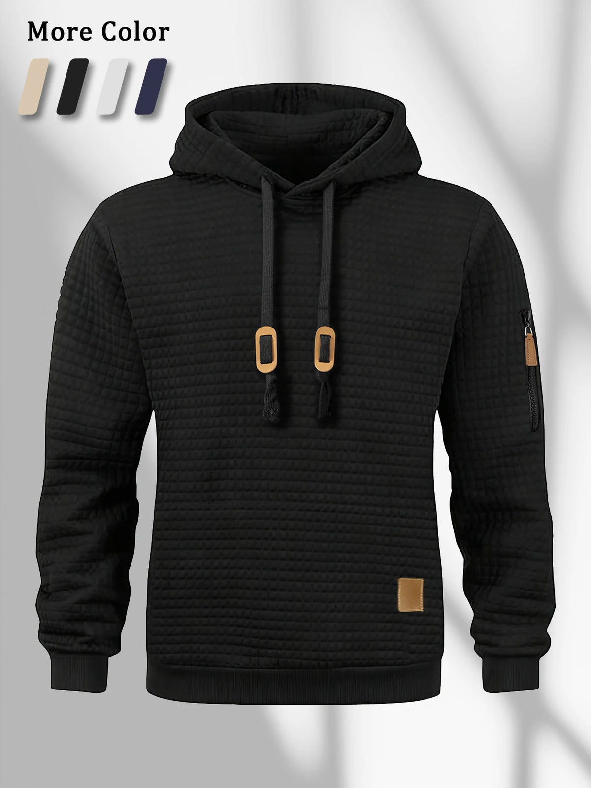 New Autumn Men's Hoodie Waffle Pattern Long Sleeve Sweatshirt Solid Color Casual Warm Pullover Outdoor Sportswear Men's Clothing - Matrix Studios