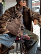 Woman Mixed Color Long Faux Fur Coat Fashion Lapel Collar Full Sleeve Loose Overcoat 2025 Winter Lady Warm High Street Outwear - Matrix Studios