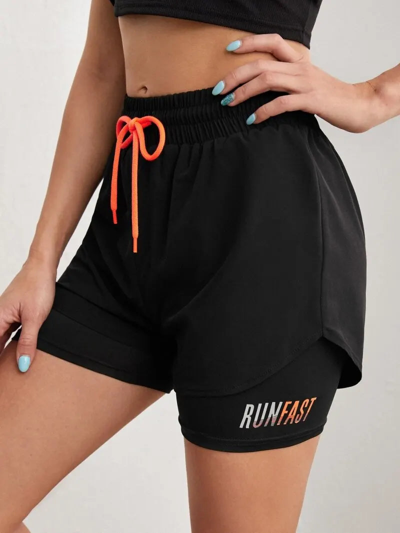 Women's High Rise Yoga Shorts With Elastic Proximity Control Running Shorts, Fake Two Pieces Pants - Matrix Studios