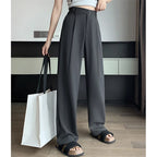 Seoulish Summer Women's Casual Pants Wide Leg Pants Elegant Office Lady 2024 New Solid Color High Waist Loose Trousers Female