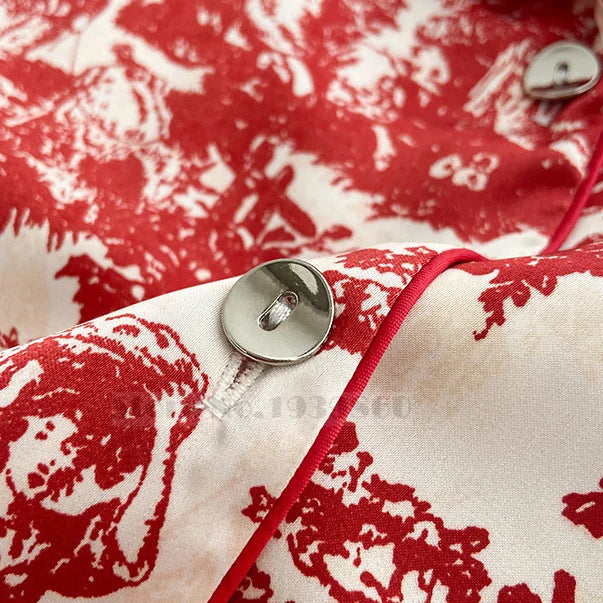 Fashion Print Flower 2PCS Pajamas Set Women Sleepwear Spring Summer Trouser Suits Lounge Wear Loose Satin Homewear Pijamas Suit - Matrix-studios.com