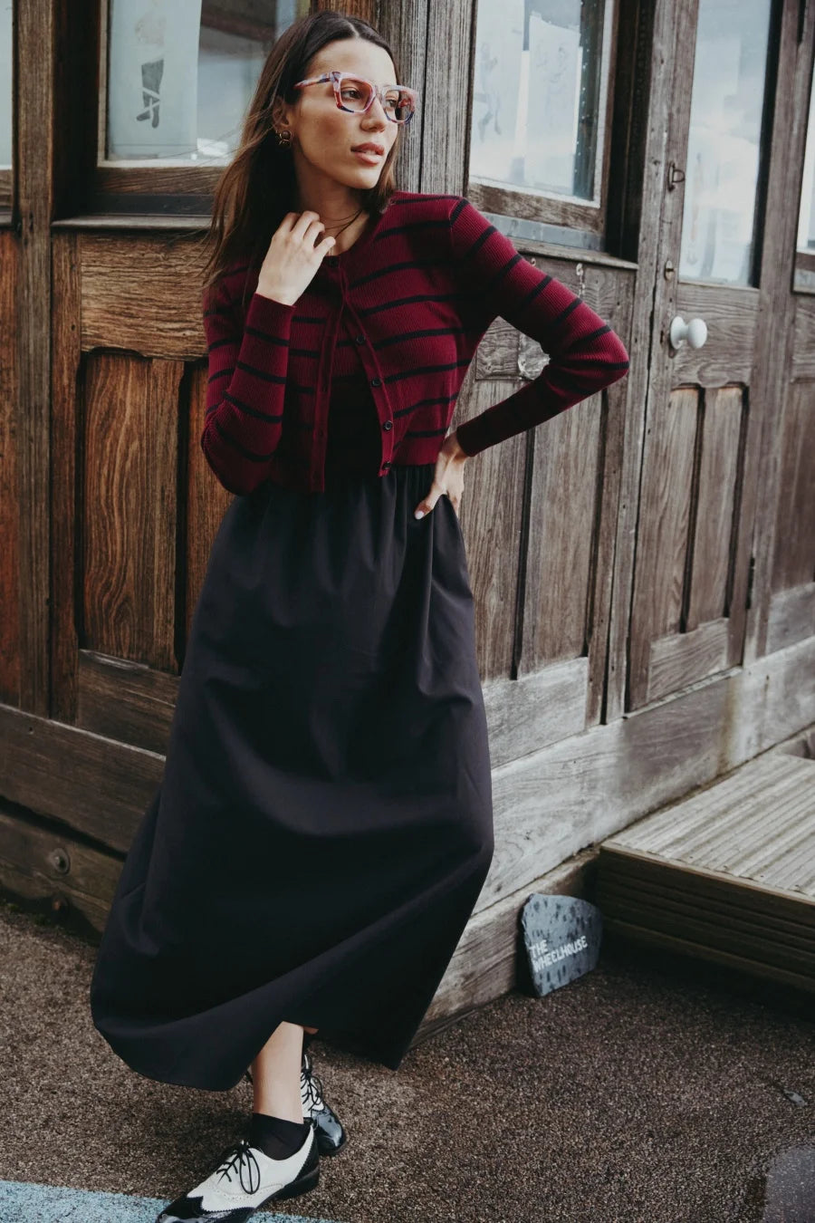 AS AW25 stripe knitting cardigan + sleeveless patch dress maxi matching set for woman clothing - Matrix-studios.com