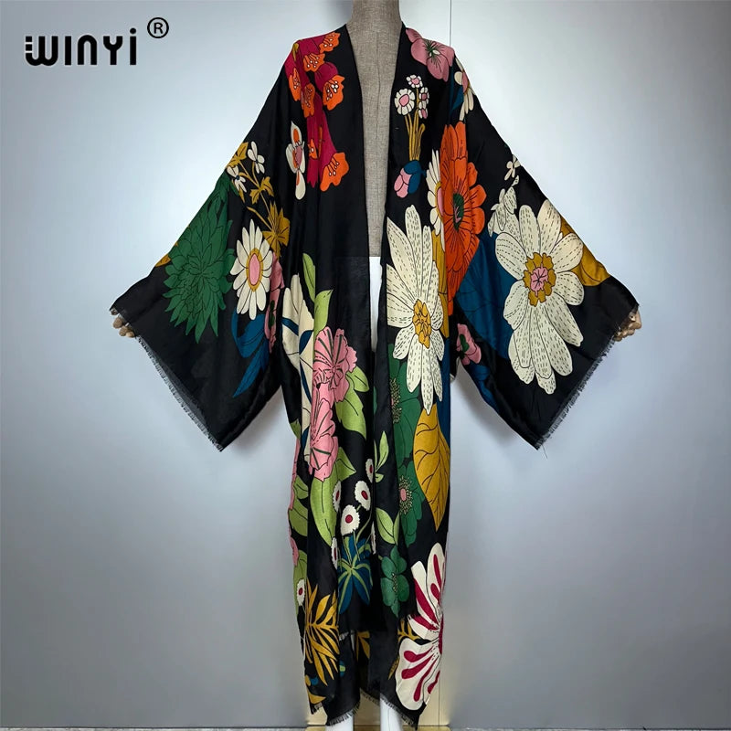 WINYI Africa Fashion Summer Kimono Maxi Dress Beach Cover Up Cardigan Abaya Muslim Woman Coat Boho Kaftan Beach Outfits Women - Matrix Studios