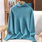 Autumn And Winter New 100% Mink Cashmere Sweater Ladies' High Lapel Solid Color Padded Pullover Wool Knitted Bottoming Shirt - Matrix Studios