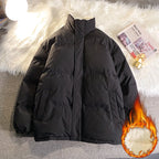 Warm Fleece Winter Lined Puffer Jackets Men Thick Parkas Casual Man Padded Down Outwear Zipper Long Sleeve Outdoor Couple Coat - Matrix Studios