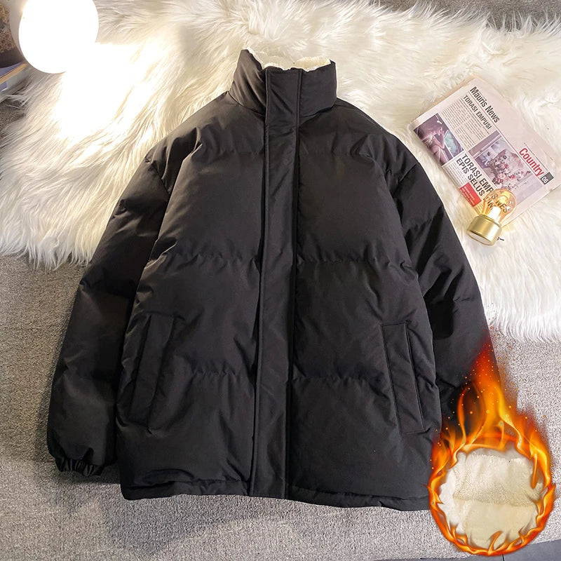 Warm Fleece Winter Lined Puffer Jackets Men Thick Parkas Casual Man Padded Down Outwear Zipper Long Sleeve Outdoor Couple Coat - Matrix Studios