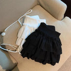 Sweet Puffy Cake Women Skirts Korean Fashion Ruched Ruffle Mini Skirt Campus Harajuku Casual Versatile Elastic Waist Solid Skirt - Matrix-studios.com