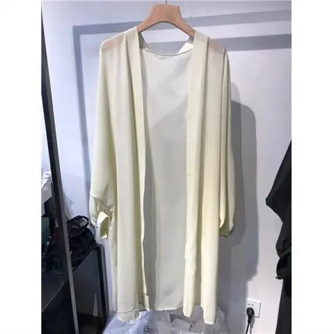 Beach Vacation Summer Women Long Cover-Ups Korean Fashion Casual New Loose Sunscreen Shawl Oversized Solid Chiffon Cardigan Tops - Matrix Studios