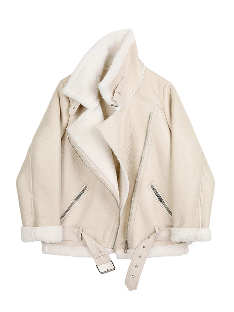 Ailegogo Winter Coats Women Thickness Faux Leather Fur Sheepskin Female Fur Leather Jacket Aviator Outwear Casaco Feminino - Matrix Studios
