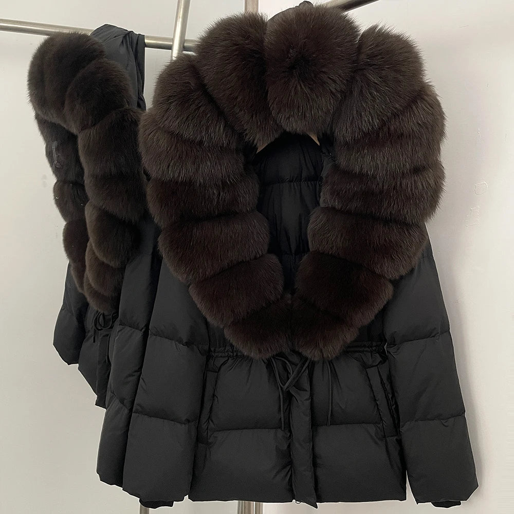 Reality Fur Jacket Real Fur Collar Duck Down Coat Female Winter Hooded Warm Fox Fur Coat Women Natural Raccoon Fur Puffer Jacket - Matrix Studios