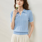 WinvyNee Summer Short Sleeve Women's Solid Polo Collar T-Shirt Casual Cotton Tops Women Clothing Y2k Elegant Knitted A1092079 - Matrix-studios.com