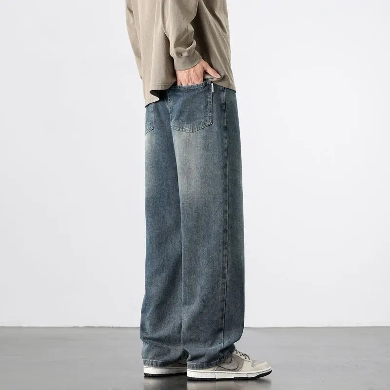 Spring Autumn New Men's Straight Vintage Fit Jeans Casual Trousers High Quality Male Korean Fashion Baggy Wide Leg Denim Pants - Matrix Studios