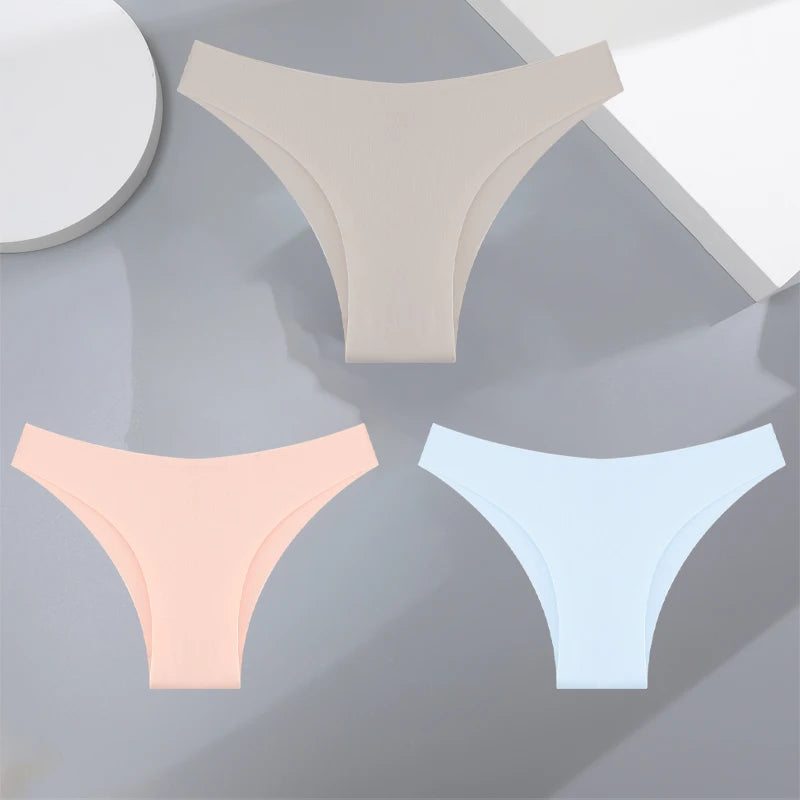 3Pcs Ultra-thin Seamless Silk Underwear Women's Panties Sexy Low-Waist Stretch Bikini Solid Color Briefs Lingerie XS-XXL Fashion - Matrix Studios