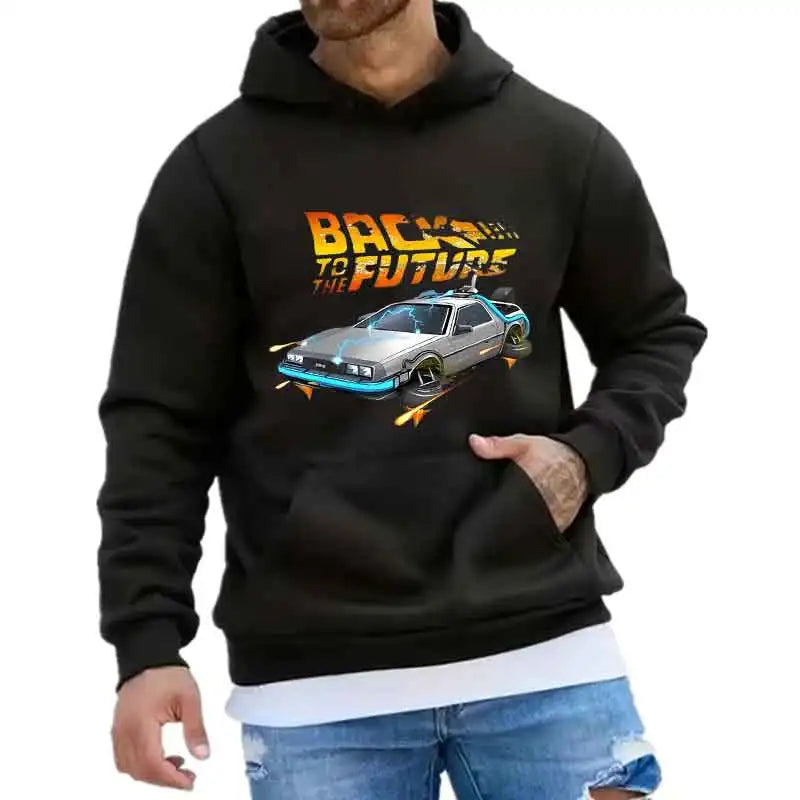 Back To The Future Retro DeLorean Car Print Hoodie Long Sleeve Tops Men Casual Streetwear Pullover Spring Autumn Unisex Clothing - Matrix Studios