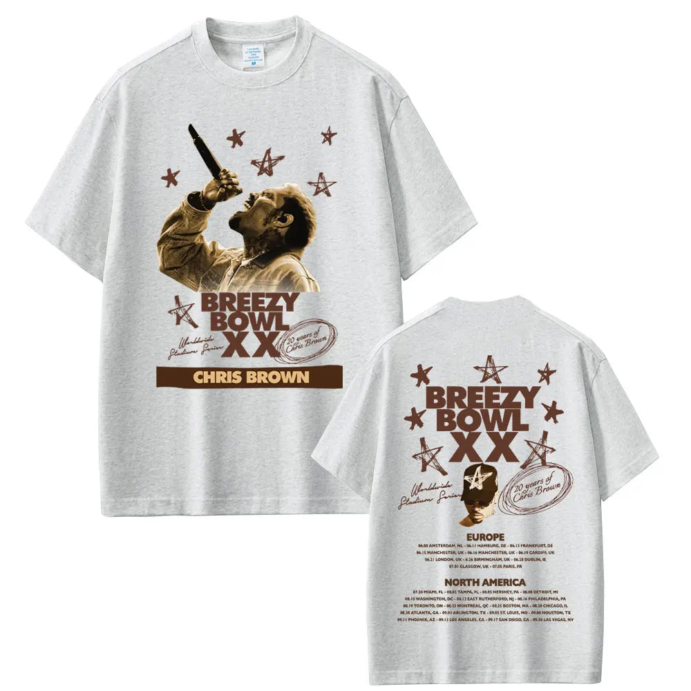 Rapper Chris Brown Breezy Bowl XX Tour 2025 T-shirt Men Women Hip Hop Fashion Pop Music  T Shirts Casual Cotton Vintage T-shirts