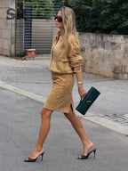 SINGREINY Imitation Suede Leather Jacket Two Pieces Suits Women Lapel Loose Outerwear 2026 Autumn Casual Midi Split Skirts Sets - Matrix-studios.com