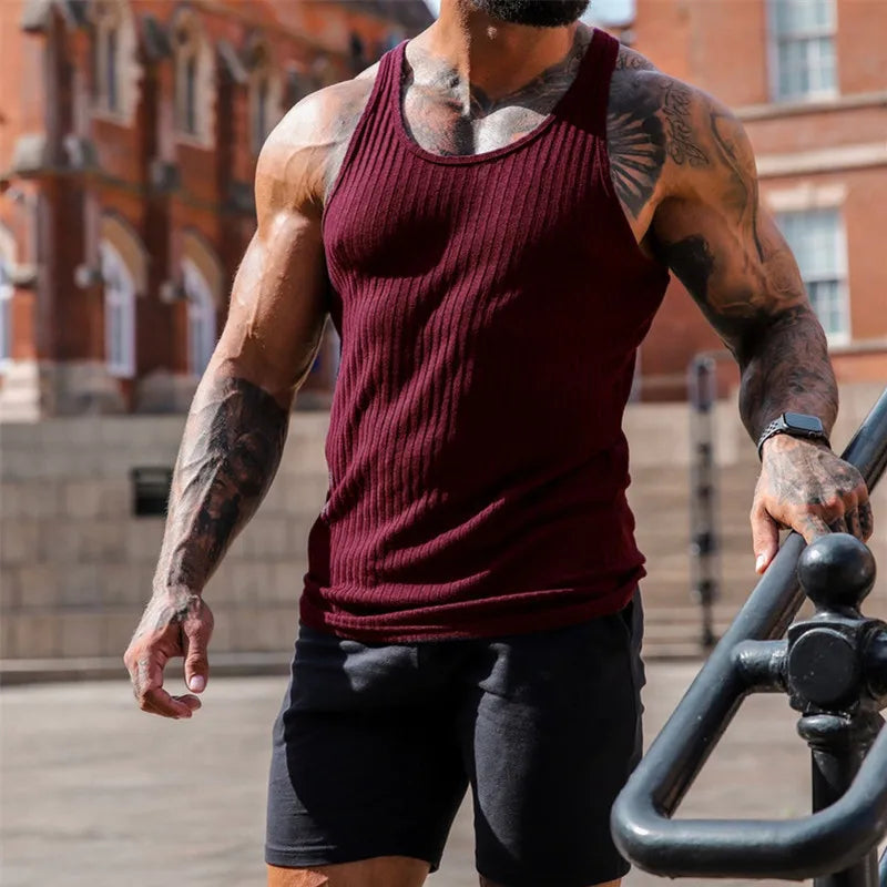 Men's Summer O-neck loose stripe gym Tank top Men Fitness sleeveless pullover Sports Undershirt Elasticity casual vest men tops - Matrix Studios