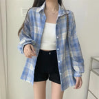 Plaid Shirt Women Fashion Autumn Long Sleeve Top Female Vintage Single Breasted Blouse Ladies Preppy Style Loose Check Shirts - Matrix-studios.com