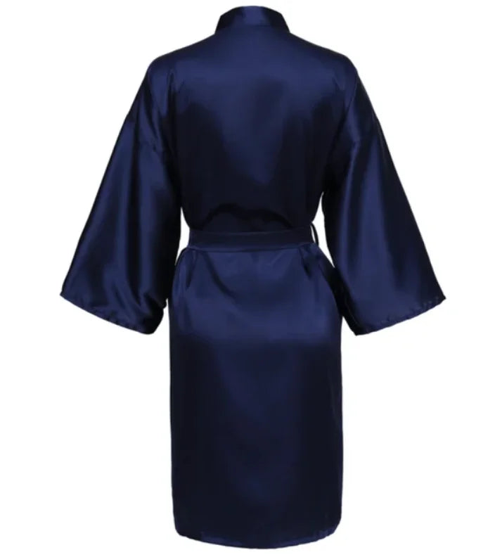 Solid Satin Night Robe, Elegant Half Sleeve V Neck House Robe With Belt, Women's Sleepwear - Matrix-studios.com