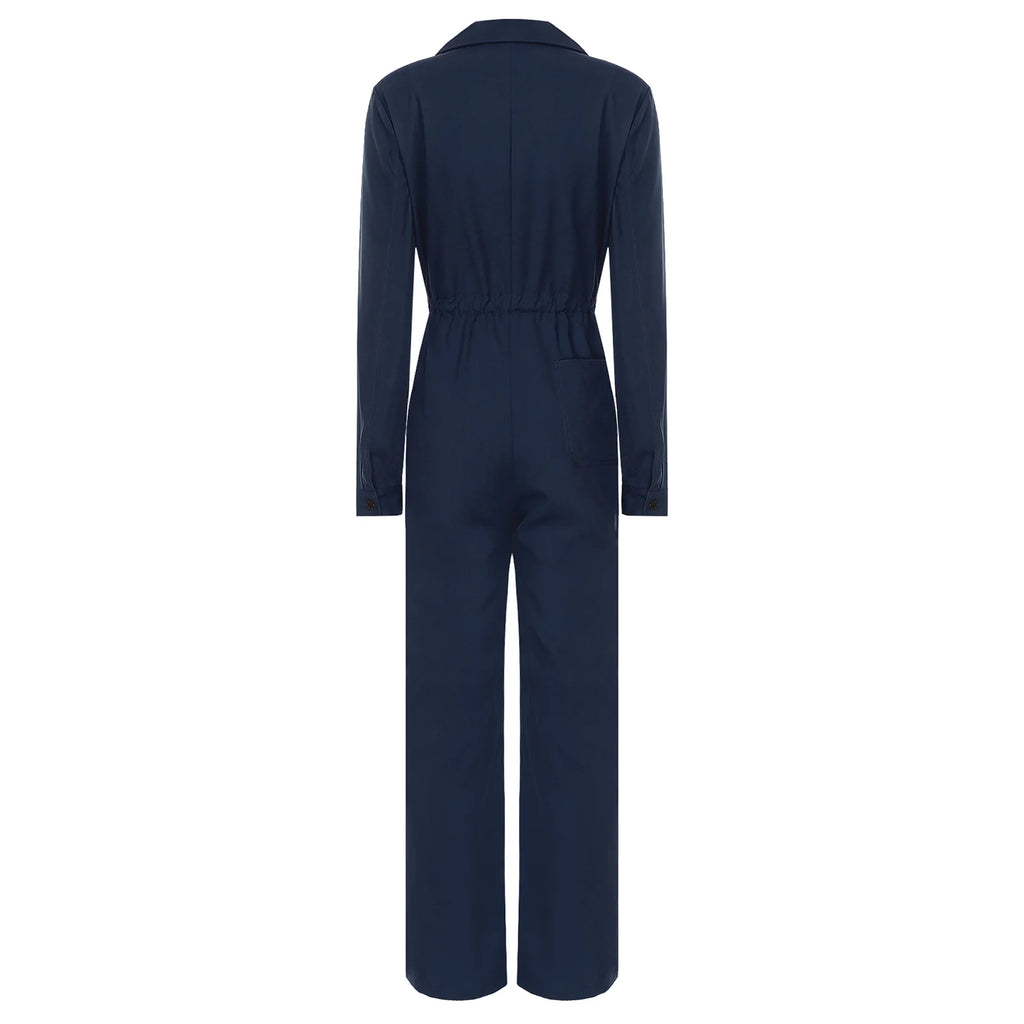 Womens Work Jumpsuit Fashion Button Coverall Casual Turn Down Collar Long Sleeve Romper Overall Elegant Button Front Design - Matrix Studios