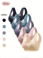 3Pcs Women Lace Bra Perspective Push Up Ice Silk Deep V Bralette Bra Sexy Lingerie Tops Plus Size Cup Mom's underwear L-5XL - Matrix Studios