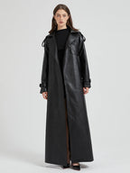 Lautaro Spring Autumn Extra Long Brown Pu Leather Trench Coat for Women Sashes Luxury Chic Overcoat Runway European Fashion 2024 - Matrix Studios