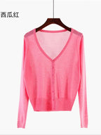 Korean Fashion Summer Autumn M-6XL Women V-Neck Knitted Casual Loose Full Sleeve Sweaters Cardigans Lady Knitting Outwear ZY6870 - Matrix Studios