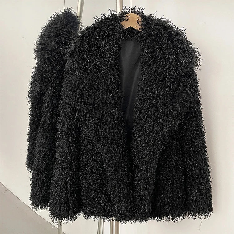 Aynaray 2025 Winter Women Faux Fur Jacket Solid Khaki Long Sleeve Thick Warm Outwear Fluffy Coat For Women - Matrix Studios