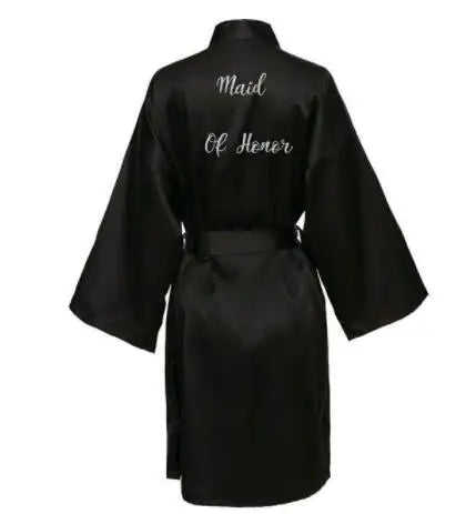 Satin Silk Robe Bride Robe Women Wedding Robe Bridesmaid Robes Dressing Bridal Robes Black - Matrix-studios.com