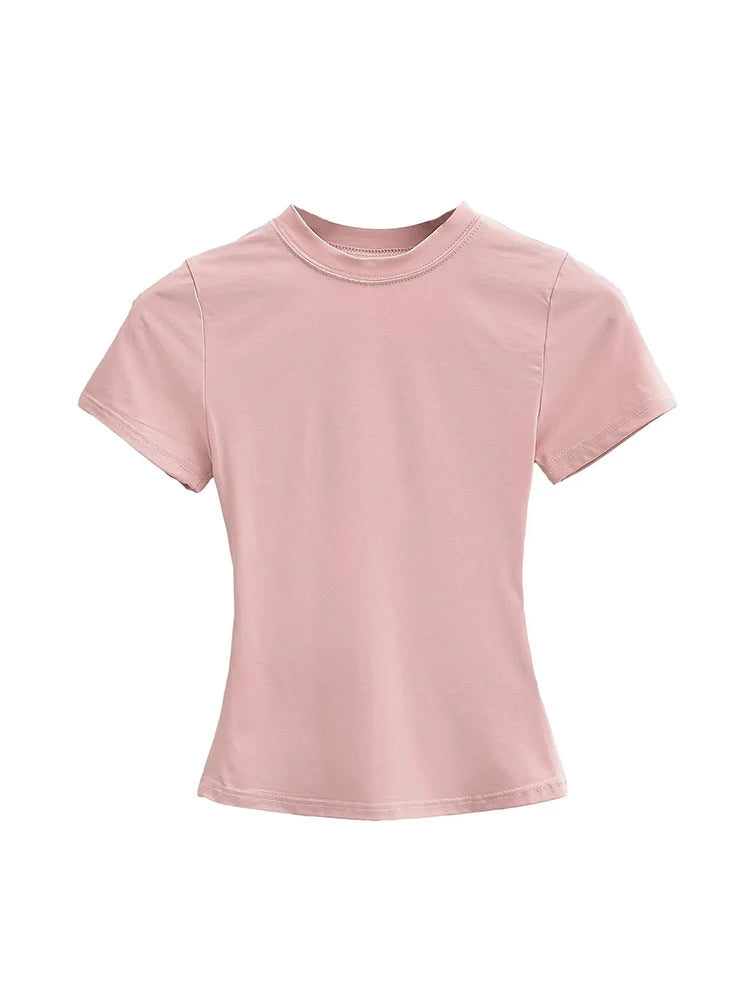 2025 New High Quality Casual T shirt Sexy Slim Short Sleeves Fashion Trend Solid Women Clothing y2k Tops - Matrix-studios.com