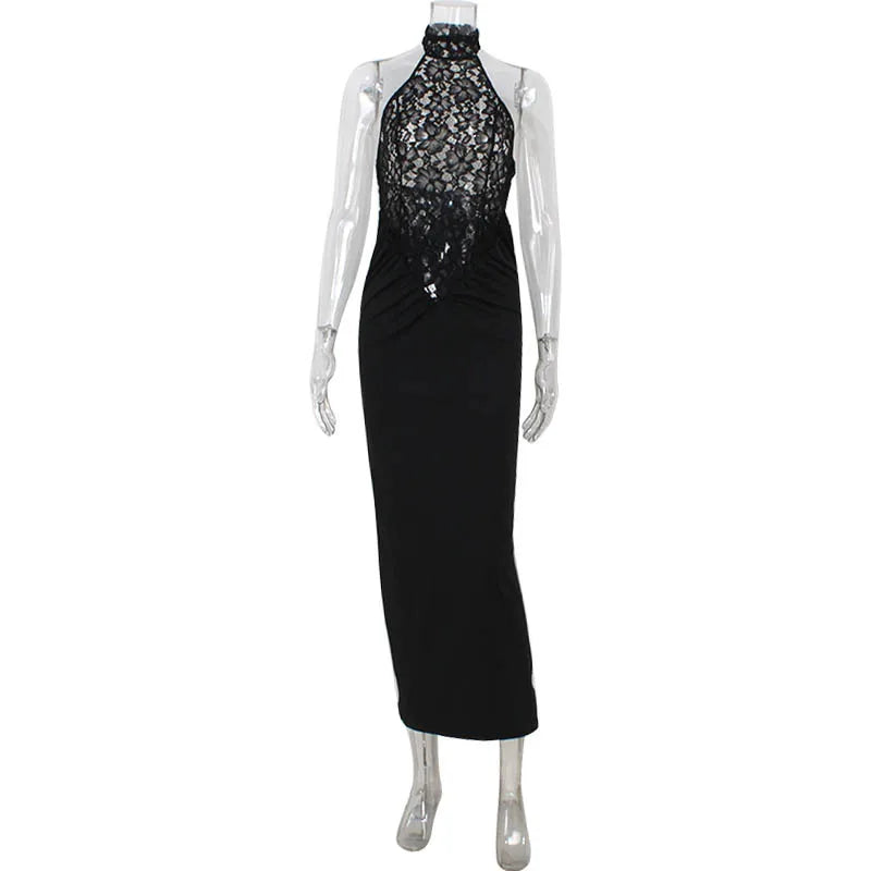 Lace Patchwork Dresses For Women Fashion Sexy Streetwear Solid Sleeveless Tank Sheath Hip Wrap Long Vestidos Robe Female Elegant - Matrix-studios.com
