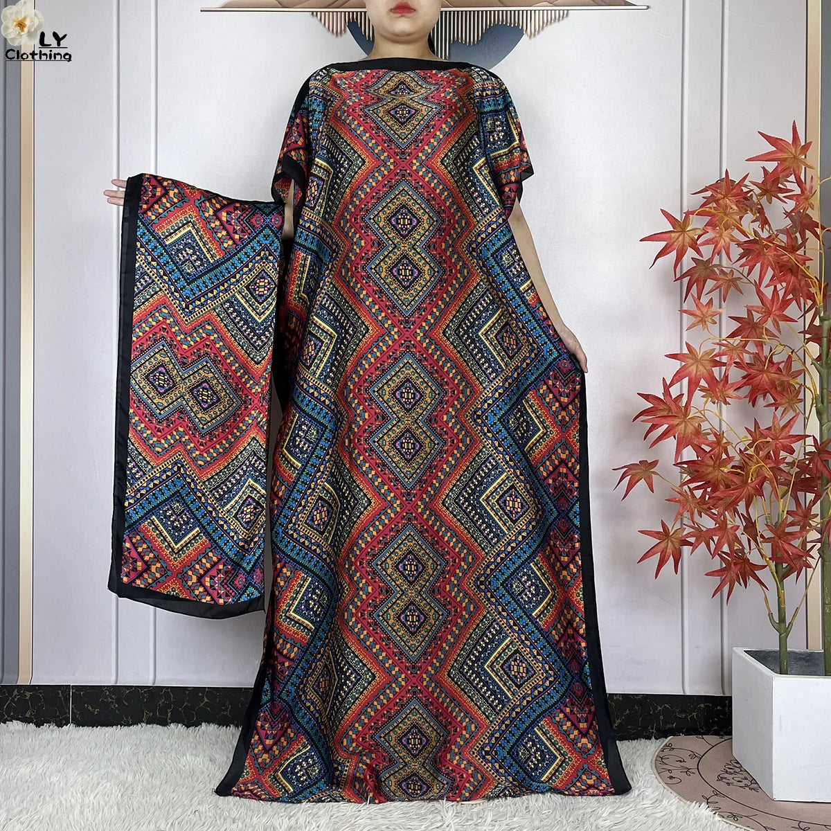 Muslim Abayas For Women 2023 New Fashion Printed Silk Soft Loose Femme Elegant Robe African Maxi Party Dresses With Belt Turban - Matrix-studios.com