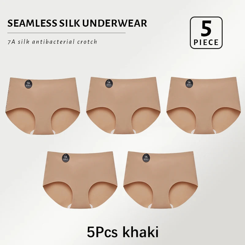 5PCS Seamless Mulberry Silk Panties Woman Underwear Ultra-Thin High Elastic Invisible Briefs Soft & Breathable Female Lingerie - Matrix Studios