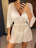 New Sexy V Neck Long Sleeve Backless Chiffon Tunic Beach Cover Up Beach Cover-ups Beach Dress Beach Wear Beachwear V3840 - Matrix Studios