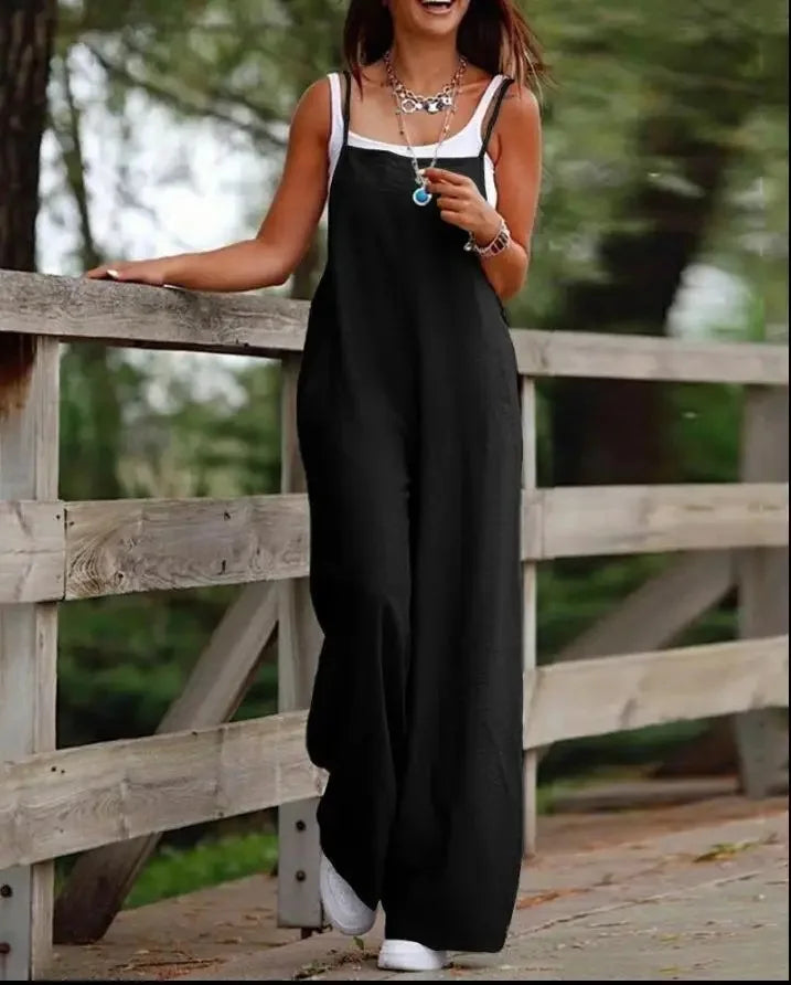 Oversized S-5XL Women Loose Overalls Summer Fashion Female Sleeveless Wide Leg Pant Suits JYFS-8130 - Matrix Studios