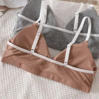 Women Cotton Bra Set Sexy Briefs Low Waist Panties Wire Free Bralette Sport Lingerie Vneck Brassiere Female Underwear Set - Matrix-studios.com