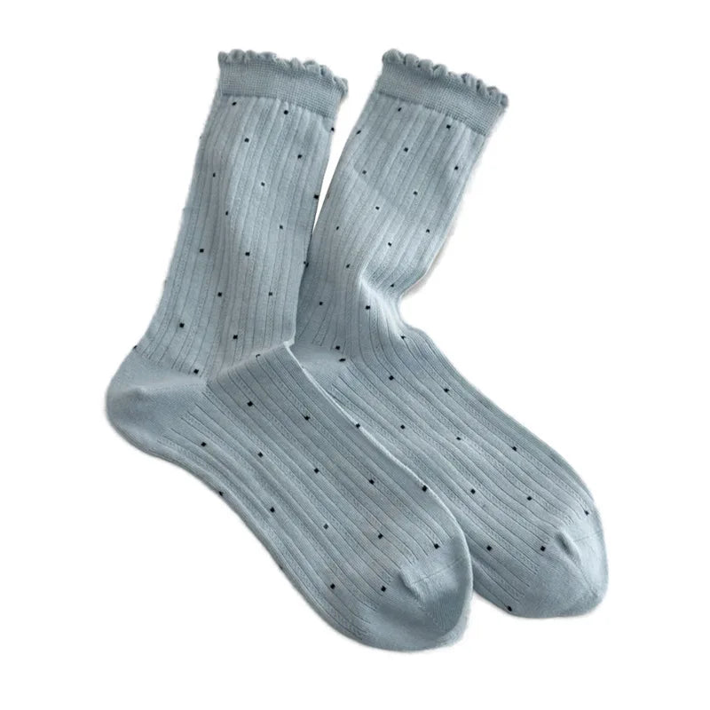 Summer Thin Polka Dot Women Socks Retro Harajuku Cotton Crew Socks Women Girl Fashion Soft Comfortable Japanese Kawaii Cute Sox - Matrix Studios