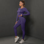 2Pcs Women Sets Energy Seamless Gym Suits Bubble Butt Sports Pants+Long Sleeve Shirts Push Up Running Sets Tracksuits Tights Set - Matrix-studios.com