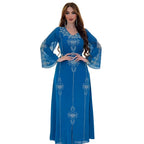 Polyester Muslim Abaya for Women Summer Elegant Orange Blue Pink Green Muslim Women Long Sleeve V-neck Polyester Long Abaya - Matrix-studios.com