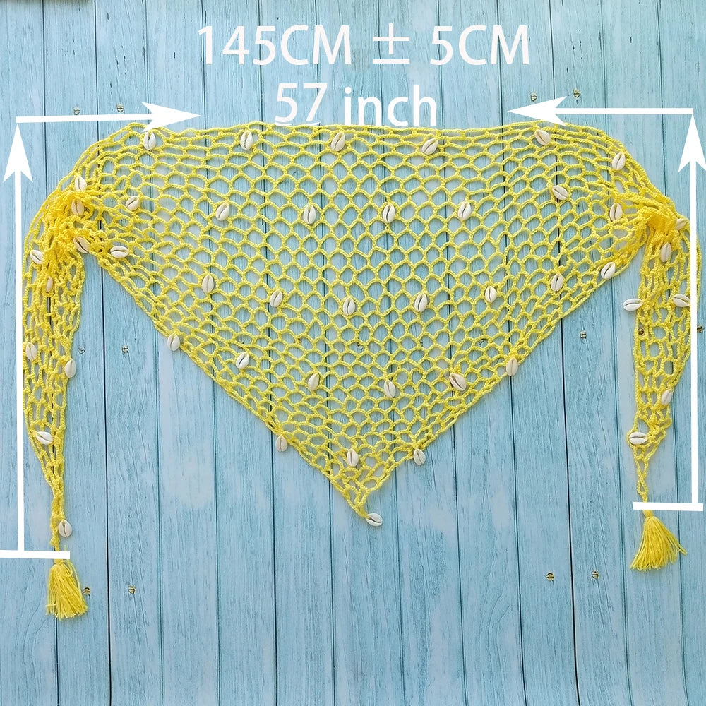 Women Triangle Shawl With Seashell Sexy Bikini Cover Up Sunscreen Nets Skirt Mesh Tunic Pareo Beachwear - Matrix Studios