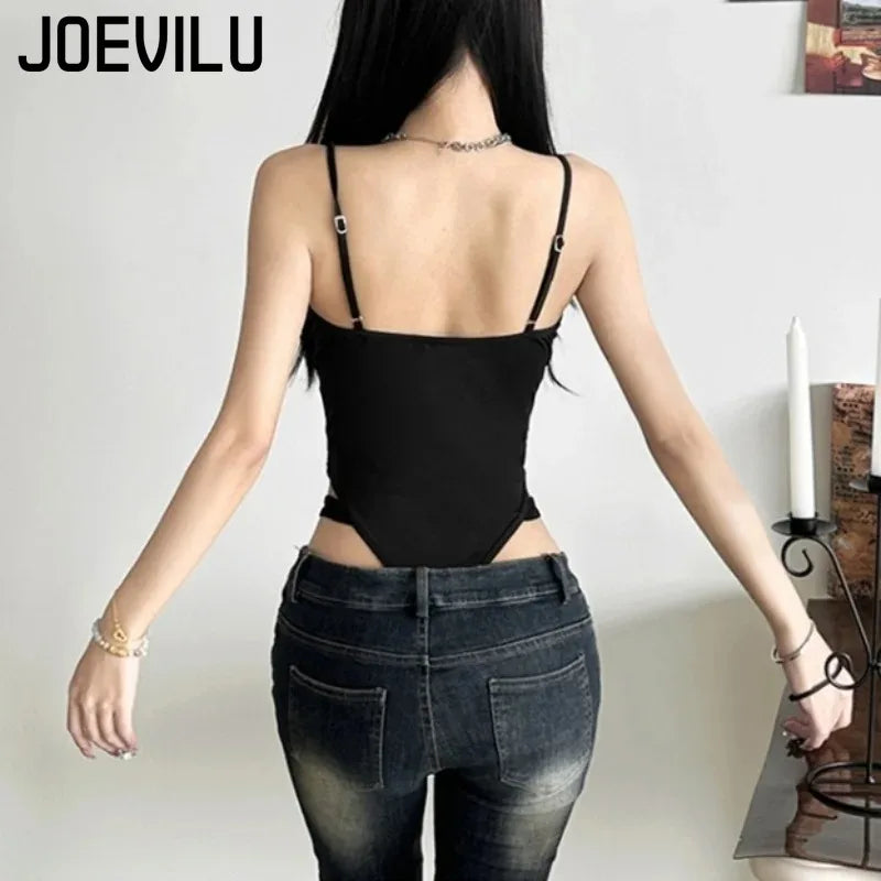 Y2K Black Bodysuit Women Hollow Out Sexy Sleeveless Tops Spaghetti Strap Streetwear Bodycon Jumpsuit Festival Aesthetic Clothes - Matrix-studios.com