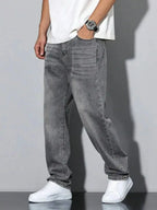 Men's straight skinny grey jeans, straight and simple design, suitable for daily wear in all seasons - Matrix Studios