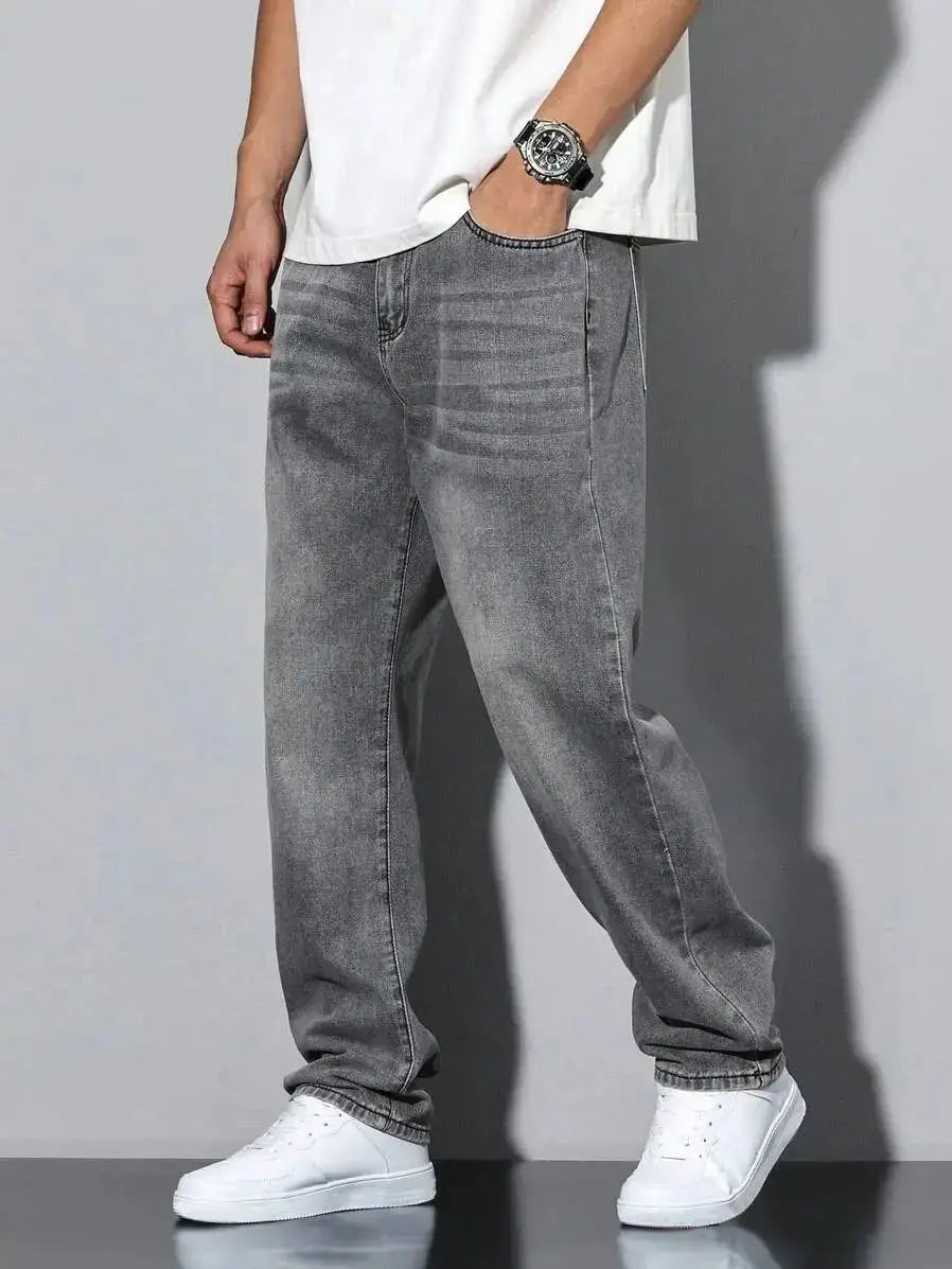 Men's straight skinny grey jeans, straight and simple design, suitable for daily wear in all seasons - Matrix Studios