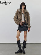 Lautaro Autumn Winter Short Warm Thick Hairy Shaggy Patchwork Faux Raccoon Dog Fur Coat Women Zipper Luxury Fluffy Jacket 2024 - Matrix Studios