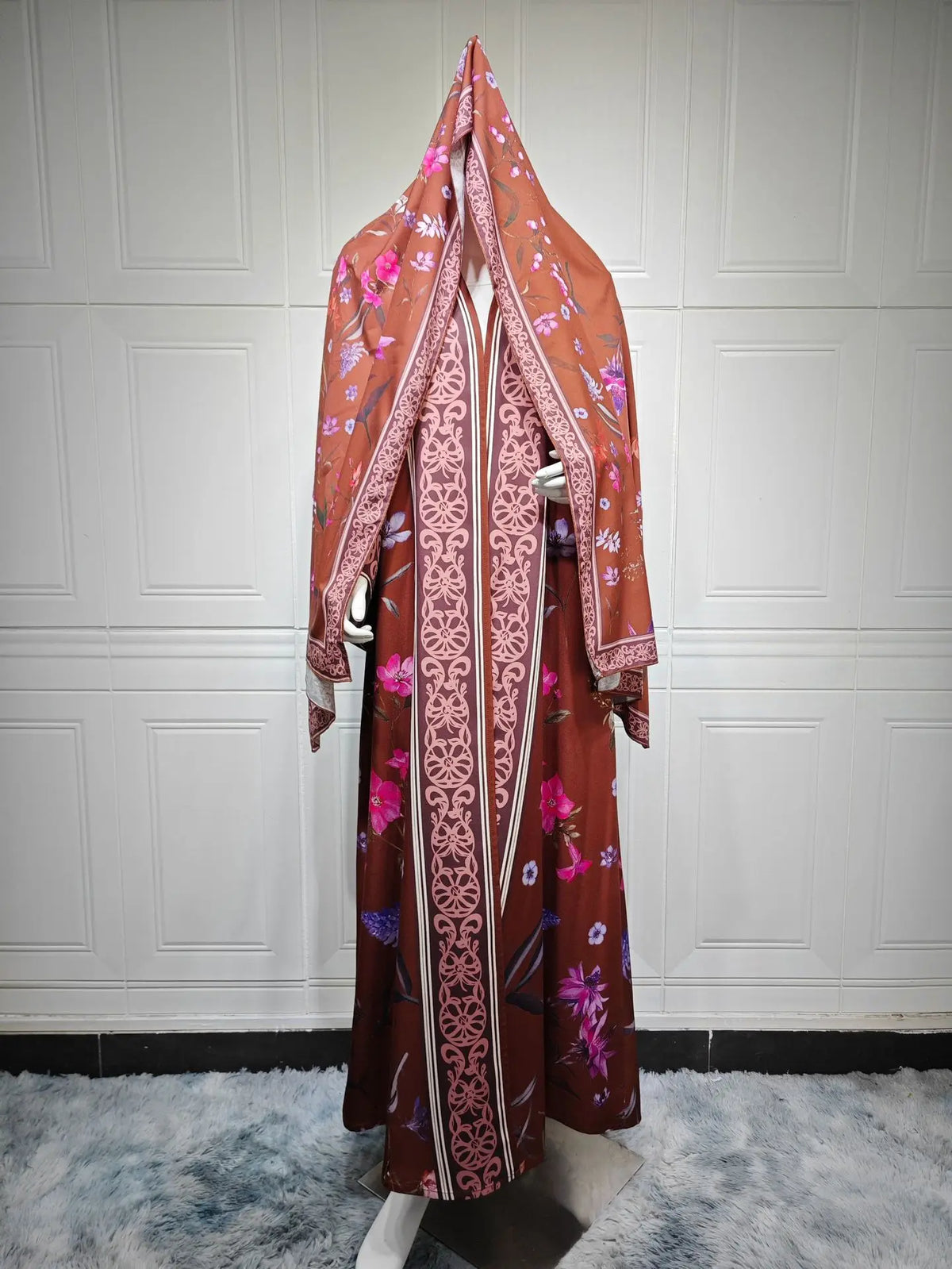 Eid Women Abaya Flower Print Open Cardigan Scarf Party Dress Muslim Long Sleeve Jalabiya Ramadan Abayas Kaftan Arab Long Robe - Matrix-studios.com