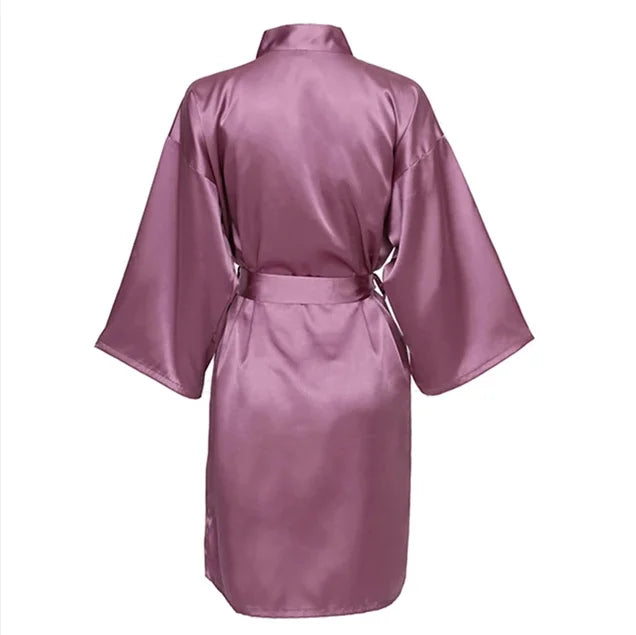 Solid Satin Night Robe, Elegant Half Sleeve V Neck House Robe With Belt, Women's Sleepwear - Matrix-studios.com