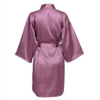 Solid Satin Night Robe, Elegant Half Sleeve V Neck House Robe With Belt, Women's Sleepwear - Matrix-studios.com