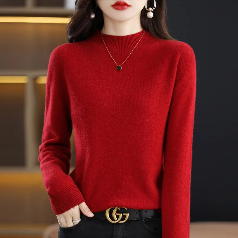 100% merino wool cashmere sweater women's sweater semi-high-necked long-sleeved pullover new warm pullover in autumn and winter. - Matrix Studios