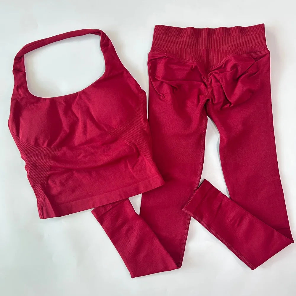 1-2pcs Gym Set Women Backless Tank Tops High Waist Scrunch Seamless Shorts High Waist Yoga Leggings Workout Sets Gym Suit - Matrix-studios.com